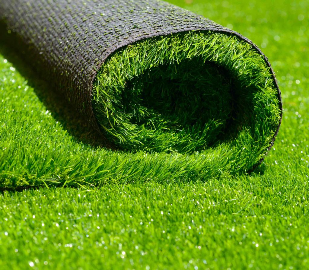 closeup of roll of artificial turf showing material texture